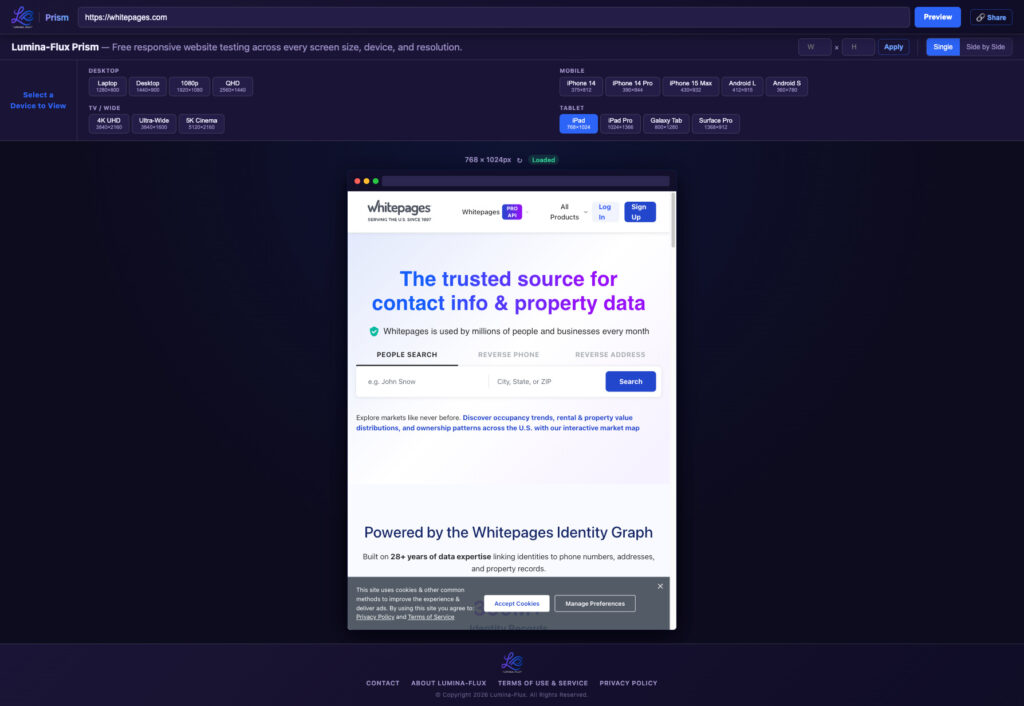 Prism Responsive Website Test Tablet View Free